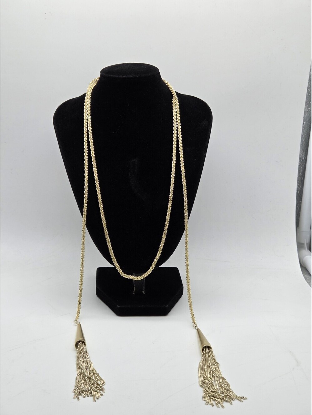 Kendra Scott Long Gold Tone Double Tassel Chain Necklace Statement Boho